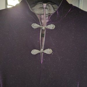 Dark Purple Velvet Dress, Size 10P, Black Cord Trim and Buttons